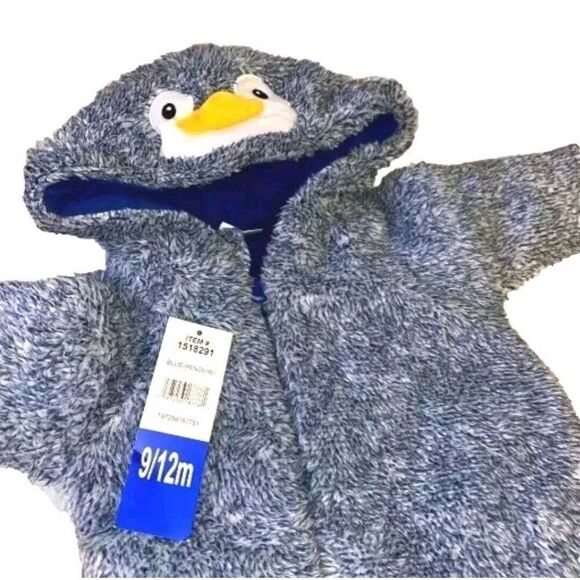 Koala Baby 9-12 Months Pram Hoodie Coverall Zip Blue Penguin Plush Outfit NEW - Picture 5 of 5